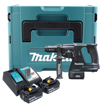 Makita DHR 243 RGJ B Akumulatorowy młot udarowo-obrotowy 18 V 2,0 J SDS-Plus czarny + 2x akumulator 6,0 Ah + ładowarka + uchwyt szybkowymienny + Makpac