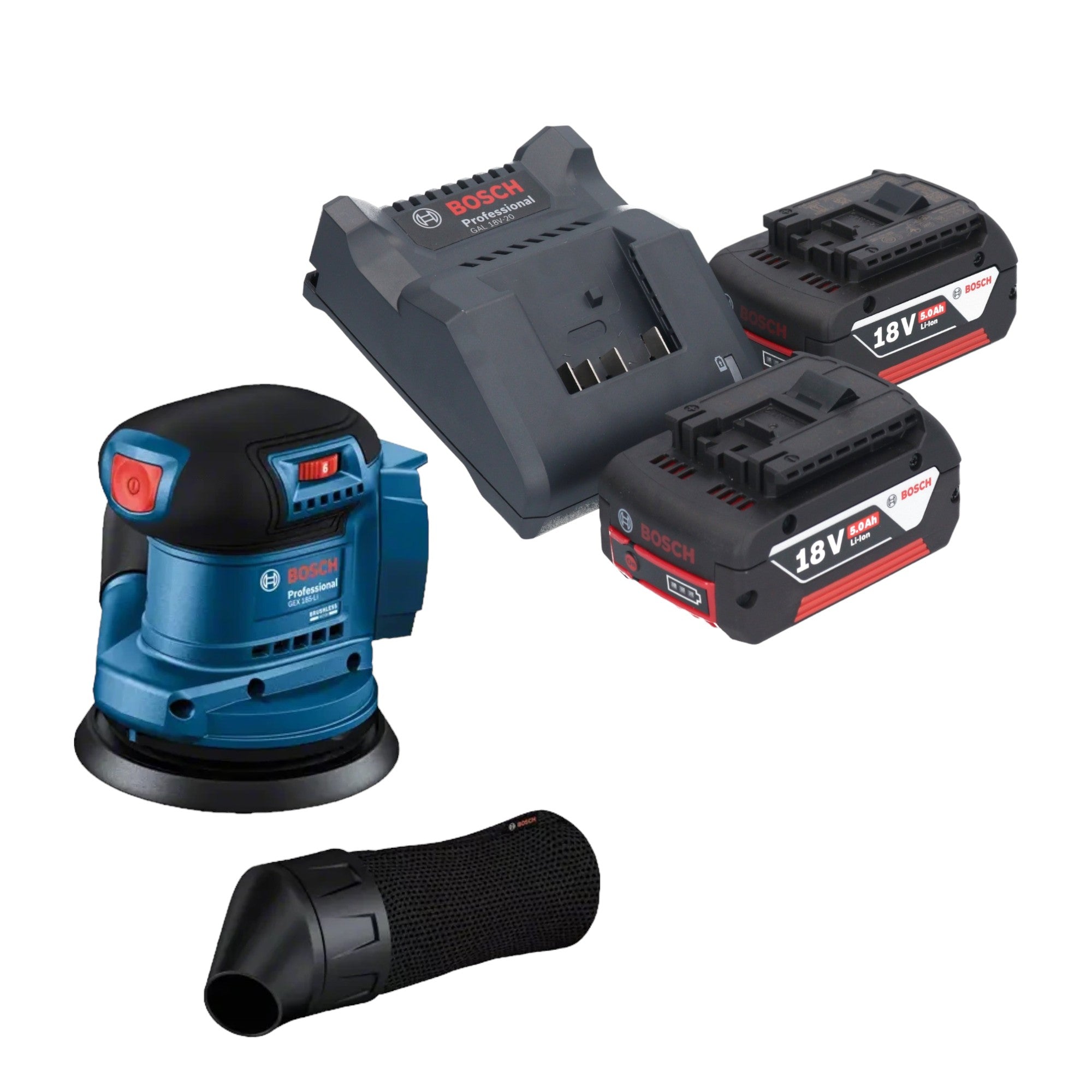 Bosch GEX 185 LI Professional Akku Exzenterschleifer 18 V 125 mm Brushless 2x Akku 5 0 Ah Ladegeraet 0 - toolbrothers