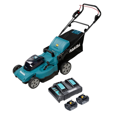 Makita DLM 480 CM2 tondeuse à gazon sans fil 36 V (2x 18 V) 48 cm 62 l + 2x batterie 4,0 Ah + chargeur