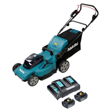 Makita DLM 480 CG2 Akku Rasenmäher 36 V ( 2x 18 V ) 48 cm 62 l + 2x Akku 6,0 Ah + Ladegerät