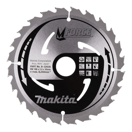 Hoja de sierra circular Makita M-FORCE 185 x 30 x 2,0 mm 24 dientes ( B-32035 ) para madera