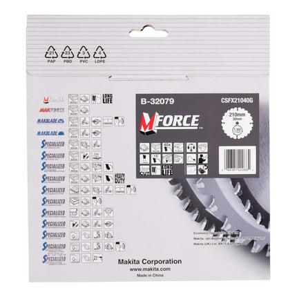 Makita M-FORCE Kreissägeblatt 210 x 30 x 2,3 mm 40 Zähne ( B-32079 ) für Holz