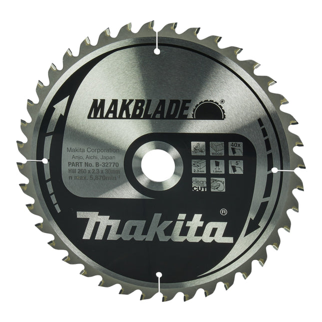 Hoja de sierra circular Makita MAKBLADE 260 x 30 x 2,3 mm 40 dientes ( B-32770 ) para madera