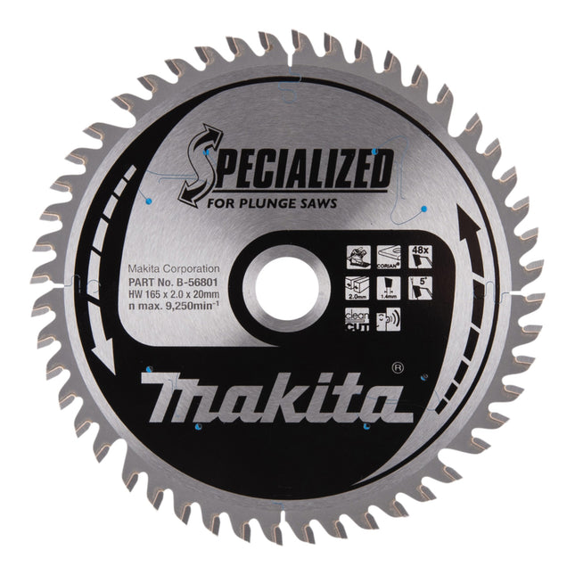 Makita CCPF16548EL Hoja de sierra circular ESPECIALIZADA 165 x 20 x 2,0 mm 48 dientes ( B-56801 ) para material compuesto Corian