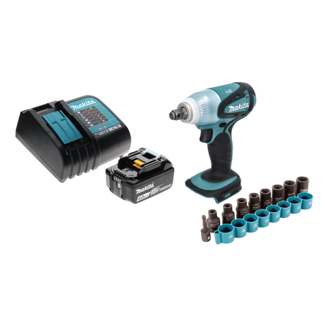 Makita DTW 251 SM1 Akku Schlagschrauber 18 V 230 Nm 1/2" + 1x Akku 4,0 Ah + Ladegerät + 9 tlg. Steckschlüssel Set - Toolbrothers