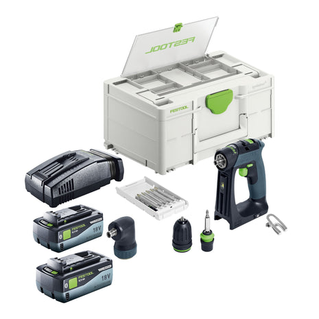 Festool CXS 18-Basic-Set Akku Bohrschrauber 18 V 40 Nm Brushless + 2x Akku 8,0 Ah + Schnellladegerät + Systainer