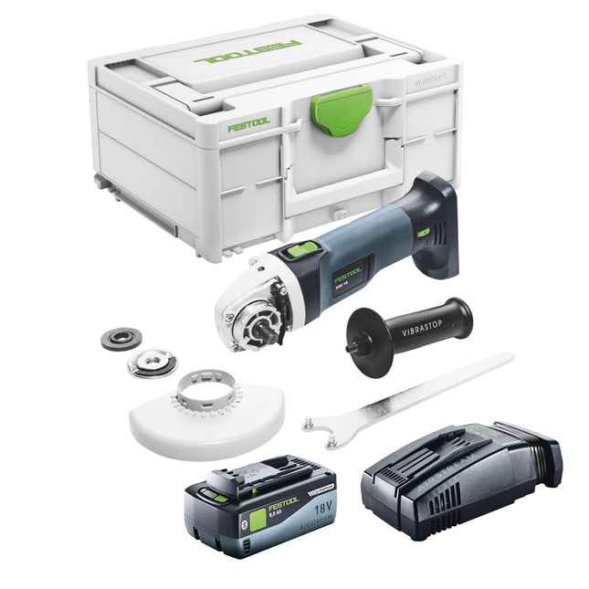 Festool AGC 18-125 Basic akumulatorowa szlifierka kątowa 18 V 125 mm bezszczotkowa + 1x akumulator 8,0 Ah + szybka ładowarka + systainer