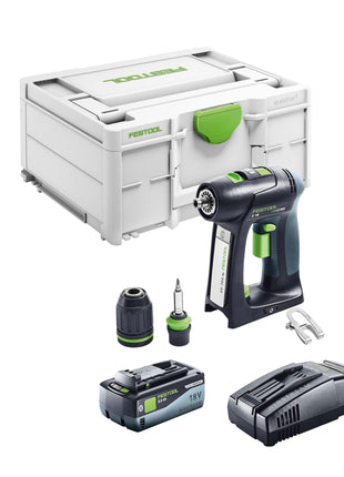 Festool C 18 Basic Akku Bohrschrauber 18 V 45 Nm Brushless + 1x Akku 8,0 Ah + Schnellladegerät + Systainer