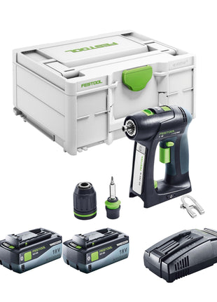 Festool C 18 Basic Perceuse-visseuse sans fil 18 V 45 Nm Brushless + 2x batterie 8,0 Ah + chargeur rapide + Systainer