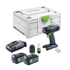 Festool T 18+3 Basic akumulatorowa wiertarko-wkrętarka 18 V 50 Nm bezszczotkowa + 2x akumulator 5,0 Ah + szybka ładowarka + systainer