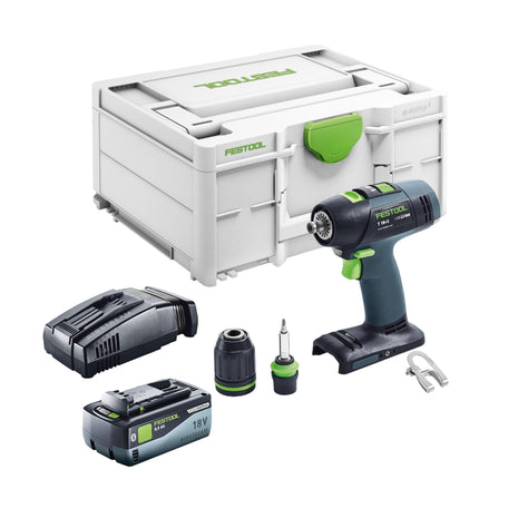 Festool T 18+3 Basic taladro atornillador a batería 18 V 50 Nm sin escobillas + 1x batería 8,0 Ah + cargador rápido + systainer