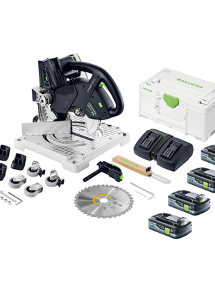 Festool SYMC 70 EB-Basic SYMMETRIC akumulatorowa pilarka do formowania 36 V ( 2 x 18 V ) 216 mm + 4x akumulator 4,0 Ah + podwójna ładowarka + Systainer