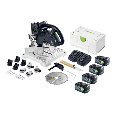 Festool SYMC 70 EB-Basic SYMMETRIC Akku Leistensäge 36 V ( 2 x 18 V ) 216 mm + 4x Akku 5,0 Ah + Doppelladegerät + Systainer