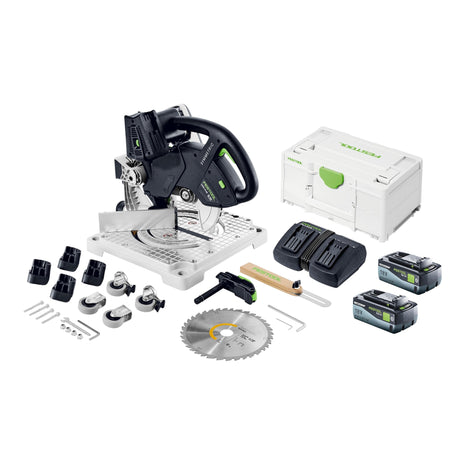 Festool SYMC 70 EB-Basic SYMMETRIC Scie à plinthes sans fil 36 V ( 2 x 18 V ) 216 mm + 2x batterie 8,0 Ah + chargeur double + Systainer