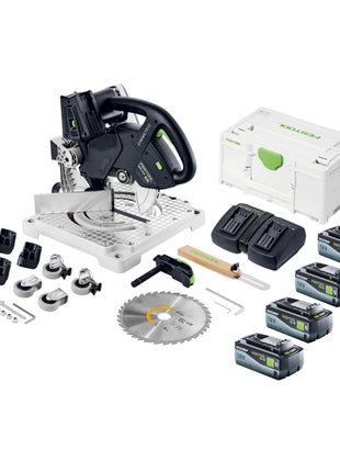 Festool SYMC 70 EB-Basic SYMMETRIC akumulatorowa pilarka do formowania 36 V ( 2 x 18 V ) 216 mm + 4x akumulator 8,0 Ah + podwójna ładowarka + Systainer