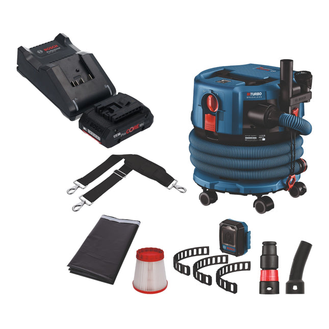 Bosch GAS 18V-12 MC Aspiratore professionale a batteria BITURBO Brushless + 1x batteria ProCore 4,0 Ah + caricabatterie + accessori