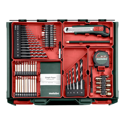 Metabo BS 18 Set Perceuse-visseuse sans fil 18 V 48 Nm ( 602207710 ) + 2x batterie 2,0 Ah + chargeur + 74 pces atelier mobile + coffret