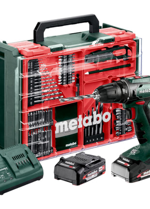 Metabo BS 18 Set cordless drill driver 18 V 48 Nm ( 602207710 ) + 2x battery 2.0 Ah + charger + 74 pcs. mobile workshop + case