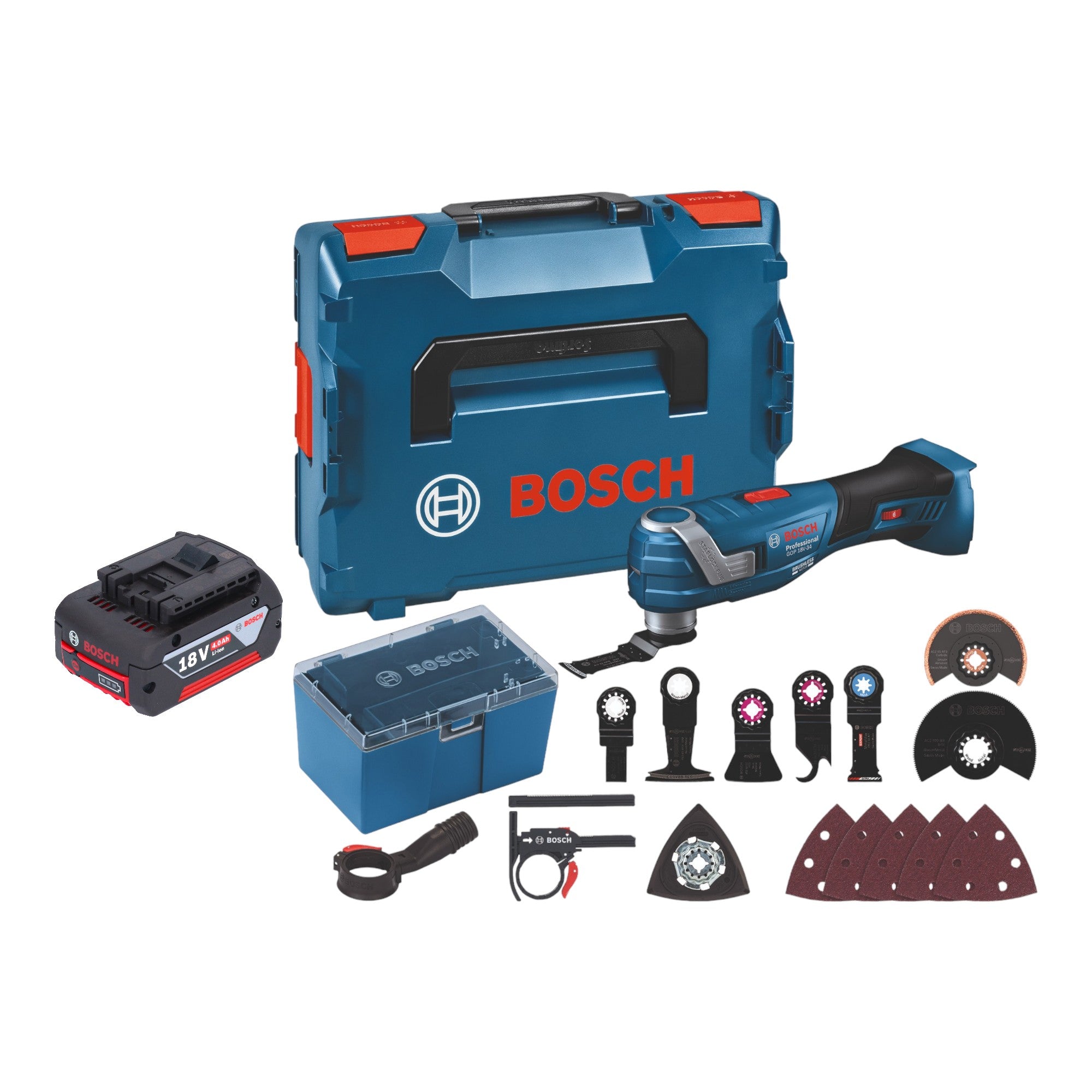 Bosch GOP 18V 34 Professional Akku Multi Cutter 18 V Starlock Plus 1x Akku 4 0 Ah 17 tlg Zubehoer L Boxx ohne Ladegeraet 0 - toolbrothers