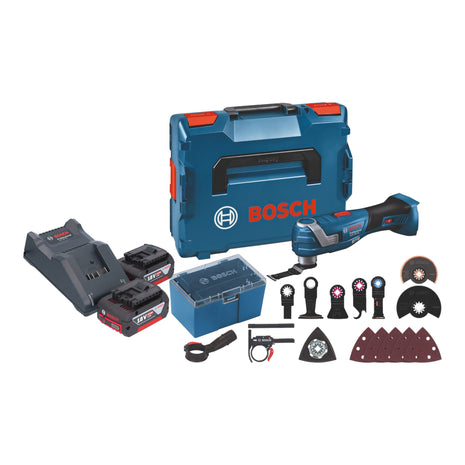 Bosch GOP 18V-34 Multi Cutter professionale a batteria 18 V Starlock Plus + 2x batteria ricaricabile 4,0 Ah + caricatore + 17 accessori + L-Boxx