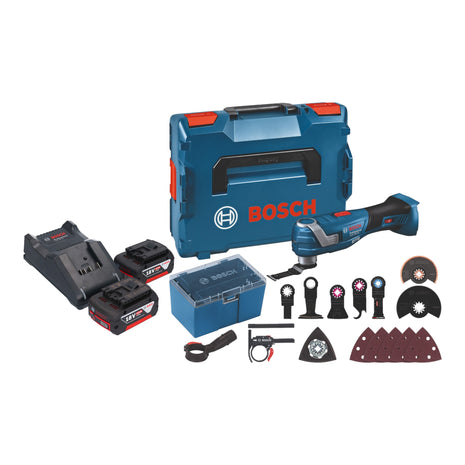 Bosch GOP 18V-34 Multi Cutter professionale a batteria 18 V Starlock Plus + 2x batteria ricaricabile 5,0 Ah + caricatore + 17 accessori + L-Boxx