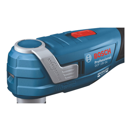 Bosch GOP 18V-34 Multi Cutter professionale a batteria 18 V Starlock Plus + 1x batteria ProCore 4,0 Ah + caricatore + 17 accessori + L-Boxx