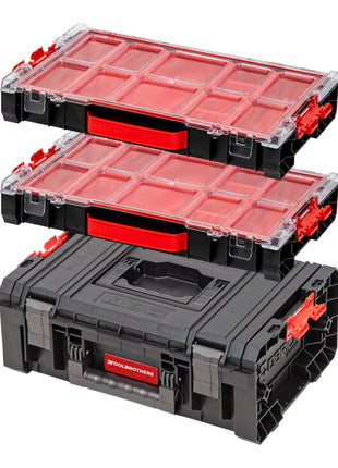 Toolbrothers RHINO Juego de cajas de herramientas RHINO L Caja de herramientas ECO Basic + 2x RHINO L Organizador ECO Altura M Cajas apilables IP54