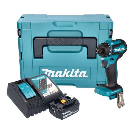 Makita DDF 083 RF1J Taladro atornillador a batería 18 V 40 Nm 1/4'' sin escobillas + 1x batería recargable 3,0 Ah + cargador + Makpac
