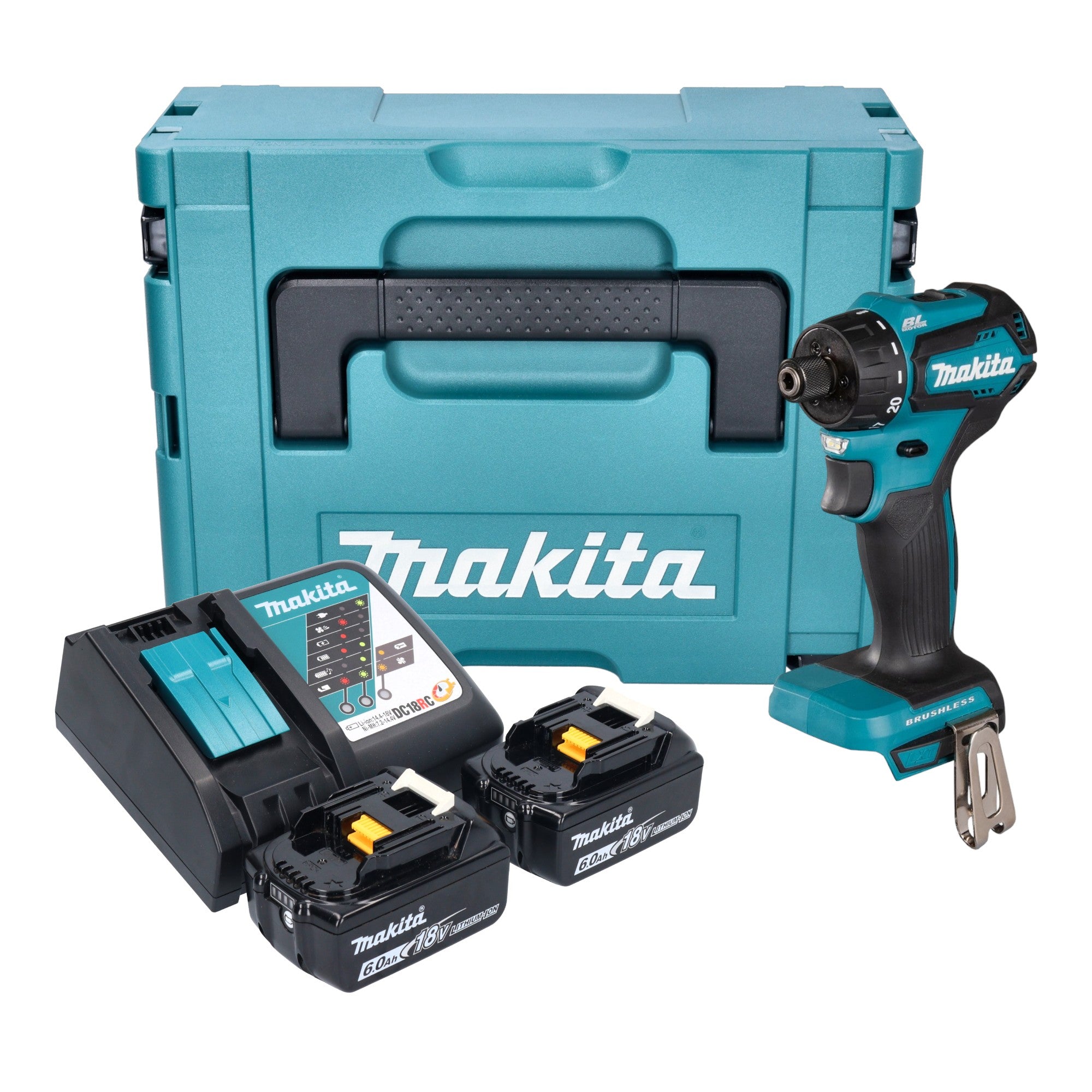 Makita DDF 083 RGJ Akku Bohrschrauber 18 V 40 Nm 1 4 Brushless 2x Akku 6 0 Ah Ladegeraet Makpac 0 - toolbrothers