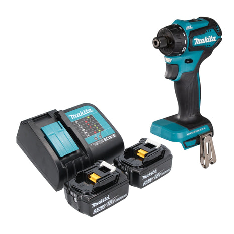 Makita DDF 083 SF Perceuse-visseuse sans fil 18 V 40 Nm 1/4'' Brushless + 2x batterie 3,0 Ah + chargeur