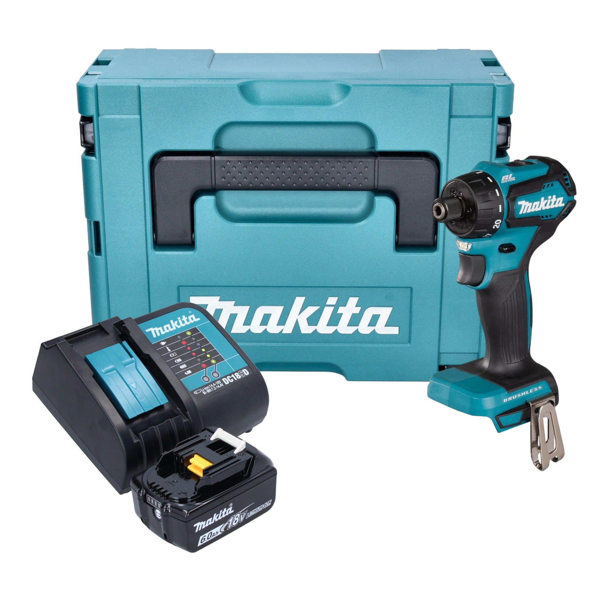 Makita DDF 083 SG1J Akku Bohrschrauber 18 V 40 Nm 1 4 Brushless 1x Akku 6 0 Ah Ladegeraet Makpac 0 - toolbrothers