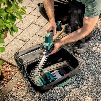 Metabo PowerMaxx SGS 12 Q cordless grass and shrub shears 12 V ( 601608500 ) + 1x rechargeable battery 2.0 Ah + charger + bag