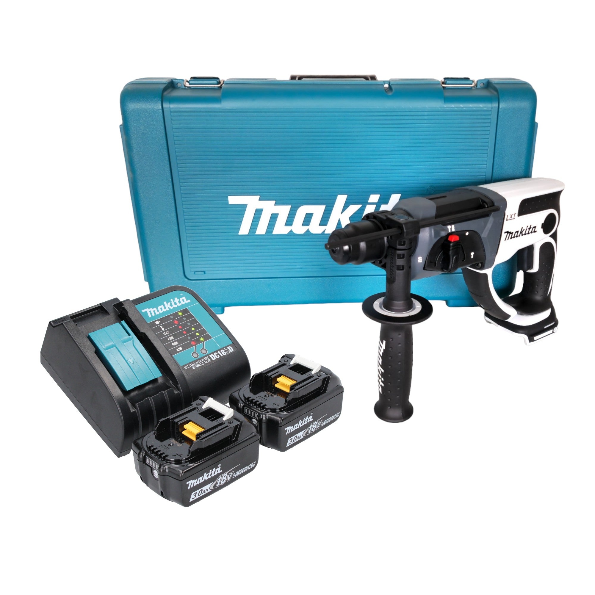 Makita DHR 202 SF2W Akku Bohrhammer 18 V 20 mm 2 0 J weiss 2x Akku 3 0 Ah Ladegeraet Koffer 0 - toolbrothers