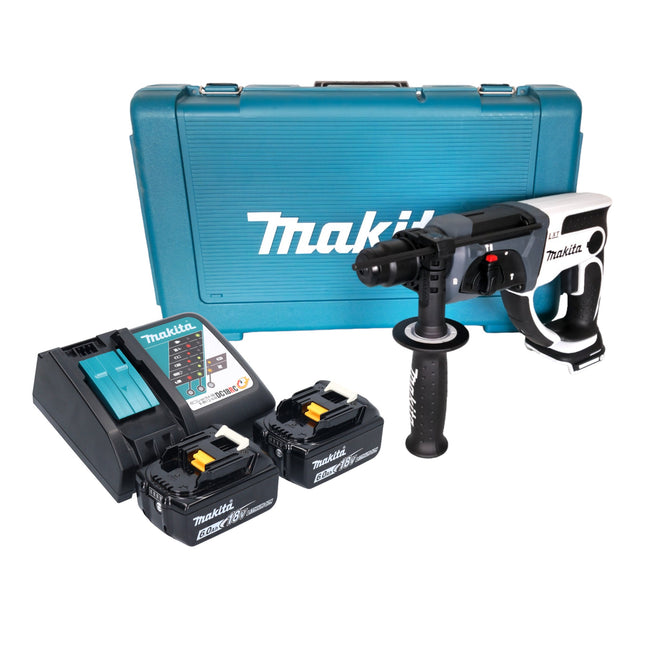 Makita DHR 202 RGW cordless hammer drill 18 V 20 mm 2.0 J white + 2x rechargeable battery 6.0 Ah + charger + case