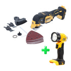 Multiherramienta oscilador a batería DeWalt DCS 355 N 18 V sin escobillas + set de accesorios 29 piezas + lámpara de batería DeWalt DCL 040 18V XR Li-Ion