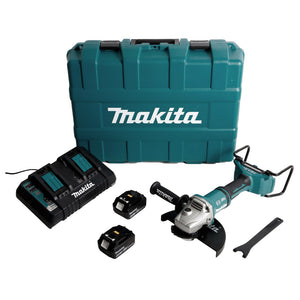 Makita DGA 900 PGKX2 meuleuse d'angle sur batterie 36V (2x18V) 230mm brushless + 2x batterie 6,0Ah + double chargeur + Ezynut + étui