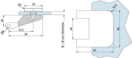 Glastürband 6325-20 ( 3000253950 ) Leichtmetall Edelstahlfarbig für 3-teillig