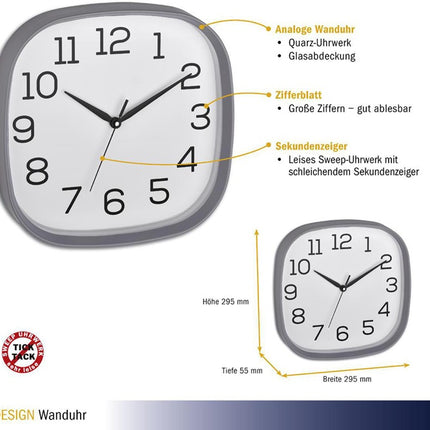 TFA Dostmann reloj de pared ( 9000486867 ) reloj de cuarzo números de plástico gris, analógico