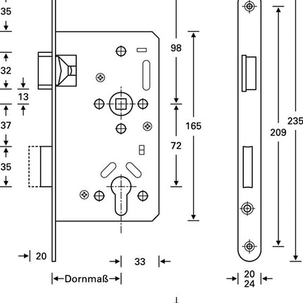 SSF Panik-Einsteckschloss Serie 20 APE ( 3000252881 ) Panik-Funktion E abgerundet Edelstahl