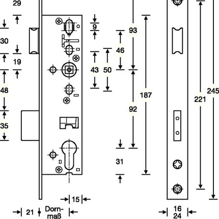 SSF Panic tubular frame mortise lock ( 3324024290 ) E DIN left / right class 3 canting