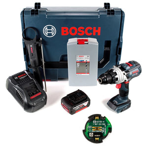 Bosch GSR 18 V-85 C Akku Bohrschrauber 18V 110Nm Solo in L-Boxx mit GCY 30-4 Connectivity Modul und 1x 5,0 Ah Akku + Ladegerät + 25 tlg. Spiralbohrer Set