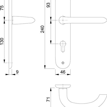 Hoppe zestaw długich rozet Marseille 1138/273P ( 3000252597 ) Aluminium F1 DIN lewy / prawy