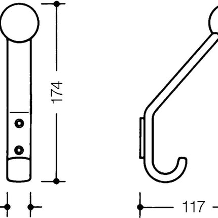 HEWI Crochet de vestiaire 477.90.080 ( 3000206925 ) simple saillie 116 mm hauteur 172 mm