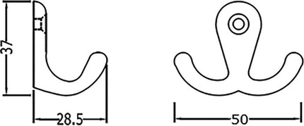 Gancho toallero Hermeta 0560 ( 3000283281 ) 2 ganchos Altura 37 mm Proyección 28,5 mm