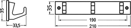 Hermeta towel hook rail ( 3000283282 ) 3 hooks Height 35 mm Length 210 mm Projection 33.5 mm