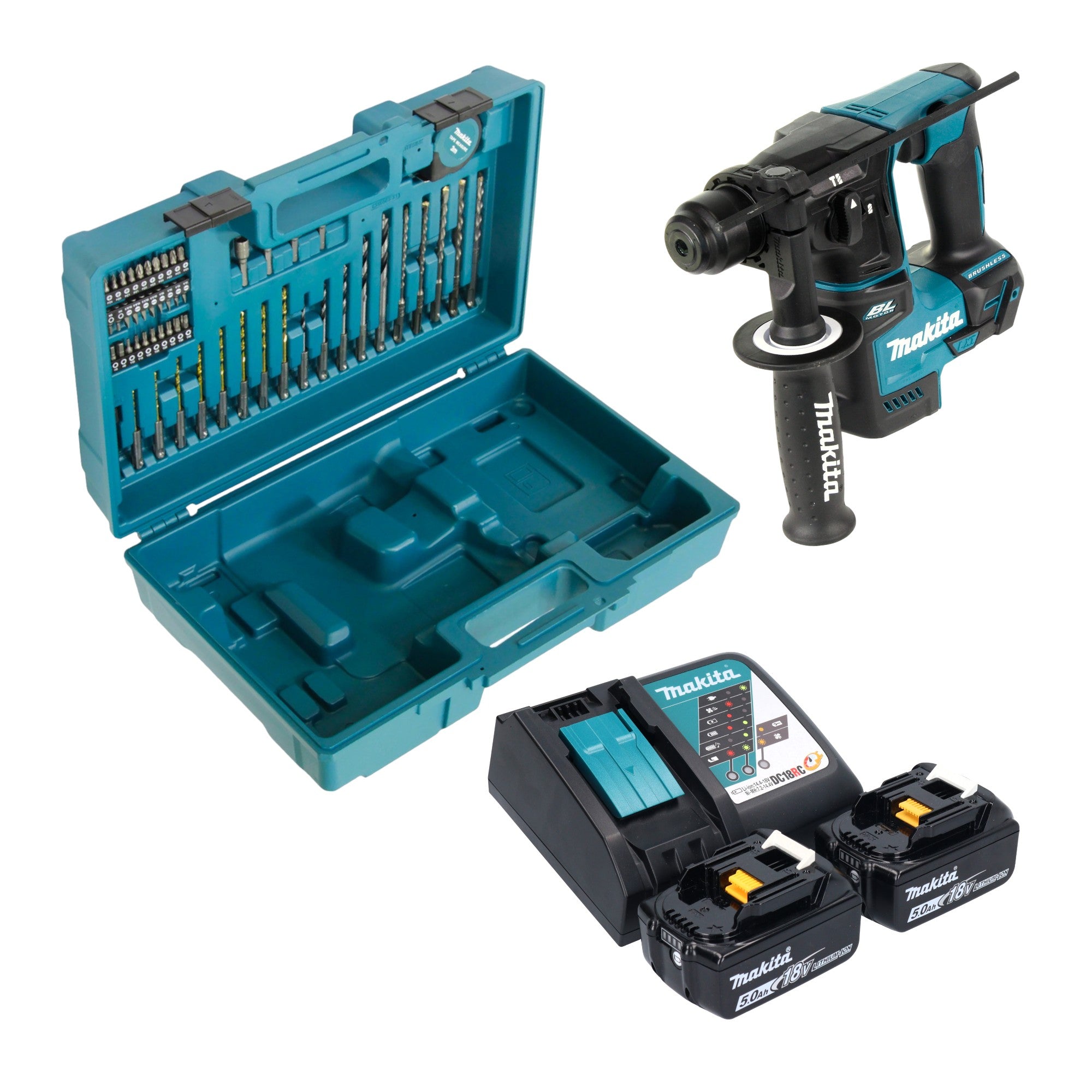 Makita DHR 171 RTX3 Akku Bohrhammer 18 V 1 2 J SDS Plus Brushless 2x Akku 5 0 Ah Ladegeraet 65 tlg Zubehoer Set Koffer 0 - toolbrothers