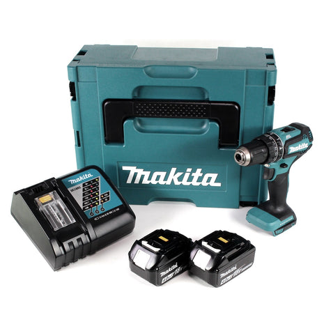 Makita DHP 485 RMJ Trapano avvitatore a percussione a batteria 18 V in valigetta Makpac + 2x Batterie 4,0 Ah + Caricabatterie rapido