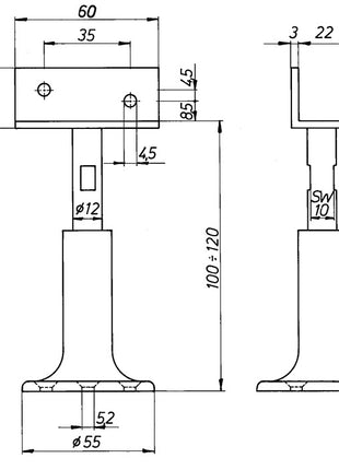 Support de cloison DENI ( 3000259235 ) Largeur 60 mm Hauteur 100 - 120 mm réglable en hauteur