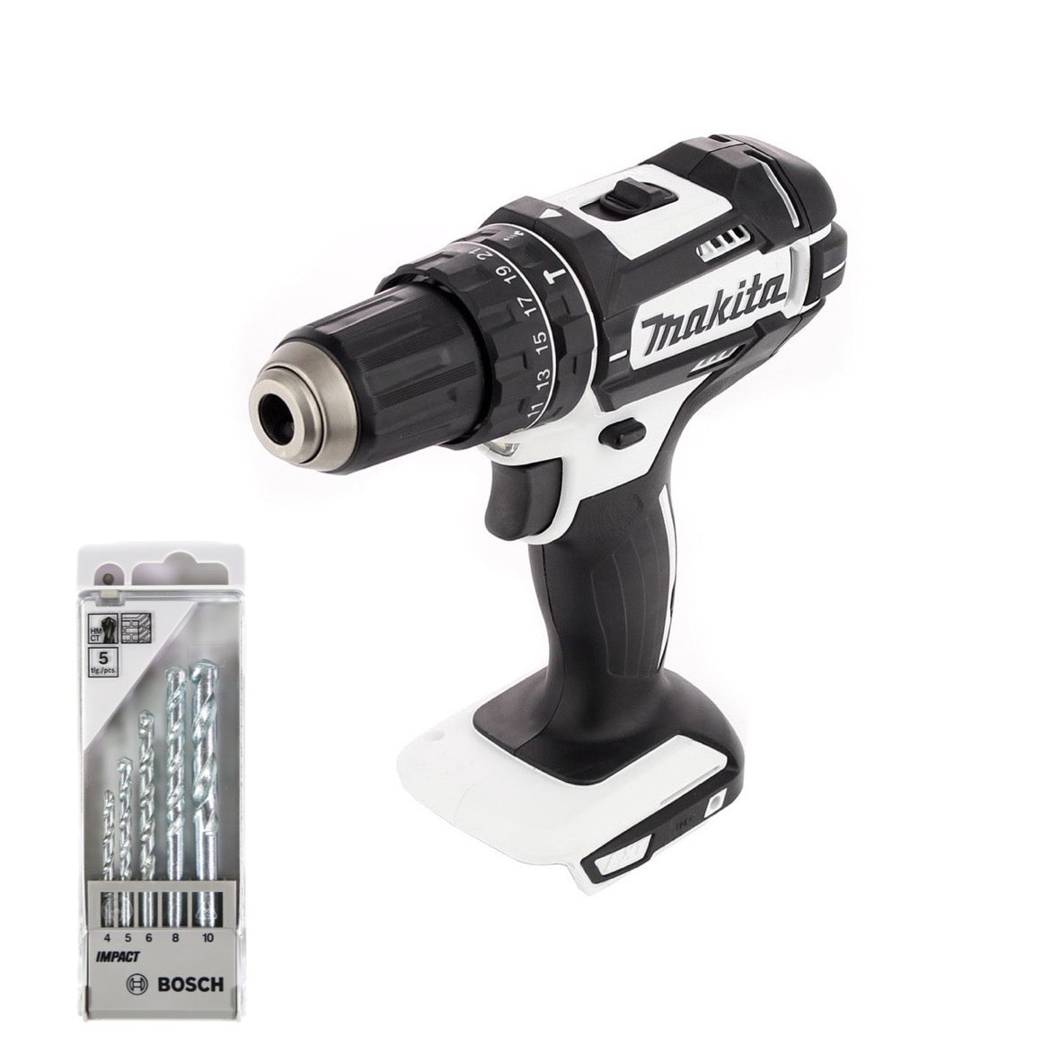 Makita DHP 482 ZW perceuse à percussion sans fil Solo 18 V 62 Nm - sans batterie ni chargeur + set de perceuses à maçonnerie Bosch 5 pièces