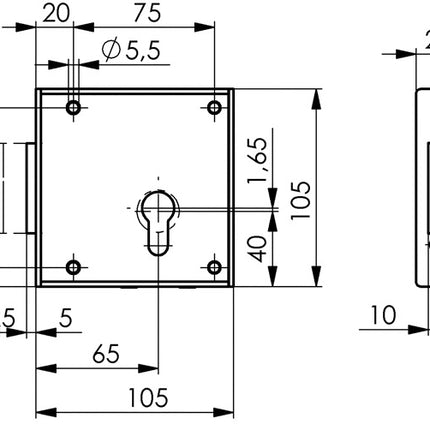 AMF Mesh cerradura de pestillo 100 ( 3311021062 ) DIN derecha PZ retroceso 65 mm